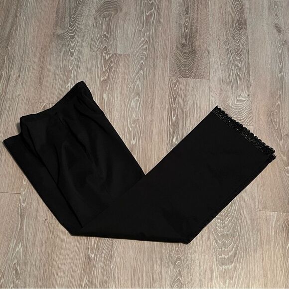 90s High Rise Pant 
Black ECI Pockets Straight Leg Dressy Beaded Lace Hem 10 - Picture 11 of 16